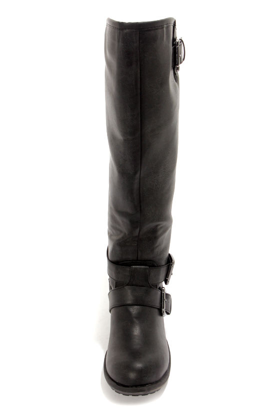 black knee high motorcycle boots