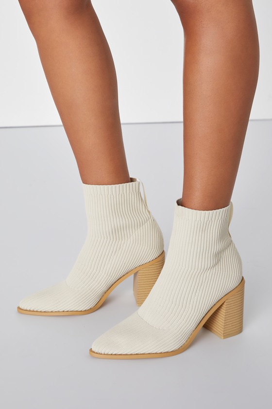 Ivory Ribbed Knit Sock Boots Ribbed Sock Boots SlipOn Boots Lulus