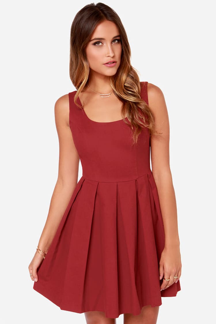 bb dakota dress red BB Dakota Dane - Wine Red Dress - Skater Dress - $83.00