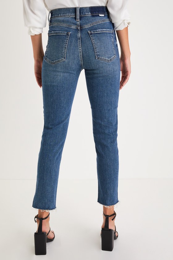 Daily Driver Dark Wash Distressed High Rise Straight Jeans 2