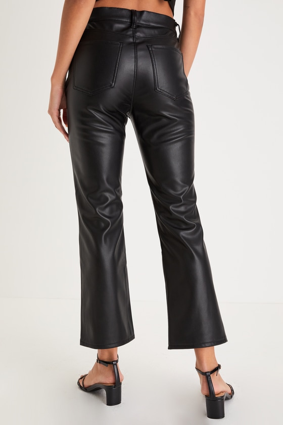 Daze Shy Girl - Black Vegan Leather Pants - Cropped Flare