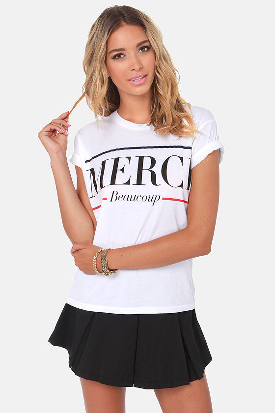 Lovers + Friends Merci Tee White Tee Print Tee 49.00 Lulus