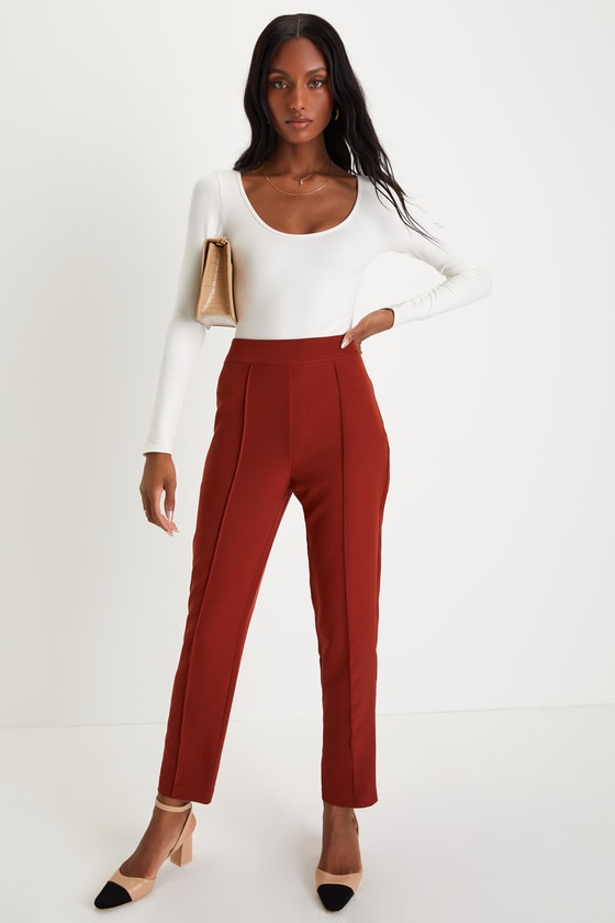 Rust Pressed Seam Pants - Slim Leg Pants - Pin Tuck Pants - Lulus