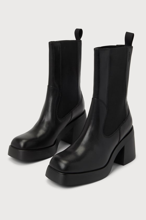 Brooke Black Leather Platform Mid-Calf Boots 1