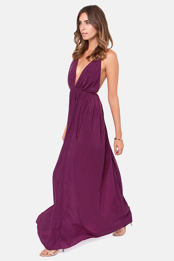 purple backless dress