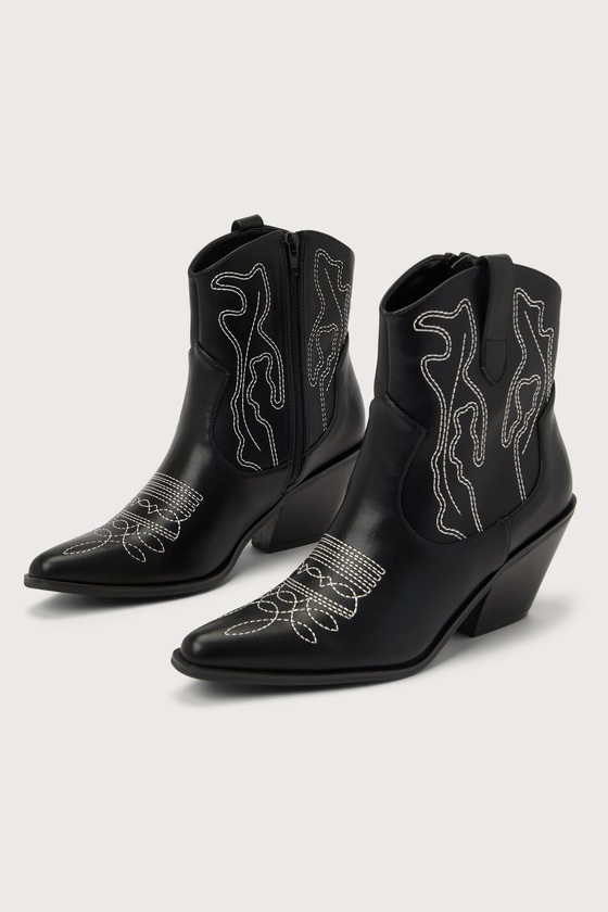Lulus Ragle Black Pointed-toe Western Ankle High Heel Boots