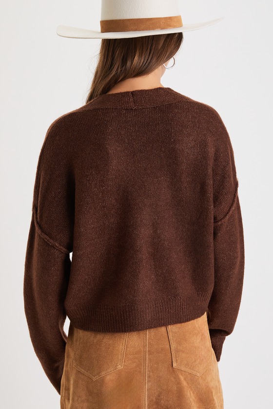 Heather Brown Cardigan - Cropped Cardigan - Button-Up Heather Brown Cardigan - Cropped Cardigan - Button-Up