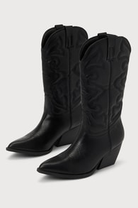 Anisa Black Pointed-Toe Mid-Calf Western Boots