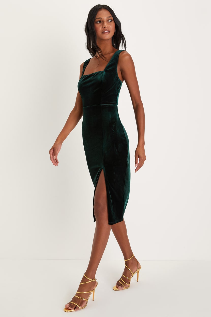 slim fit dress slacks Emerald Green Puff Sleeve V Neck Bodycon Pencil Dress – Pretty Kitty Fashion main image 1