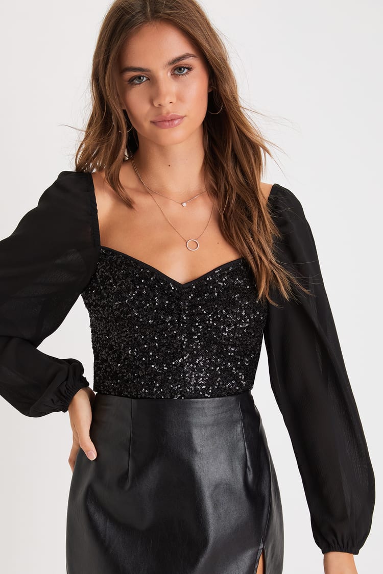 Black Sequin Crop Top