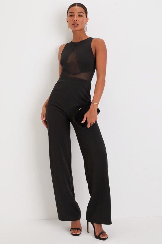 Lulus Alluring Perfection Black Mesh Cutout Backless Jumpsuit
