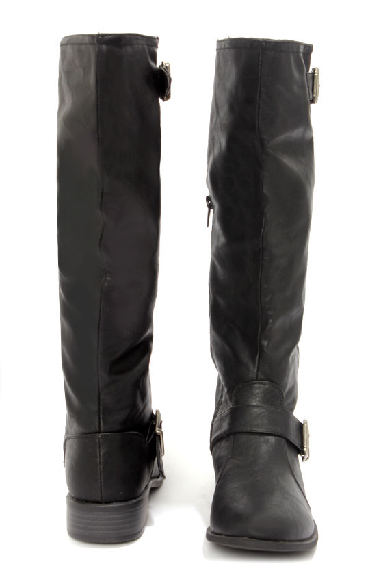 Bamboo Asiana 08N Black Buckled Riding Boots