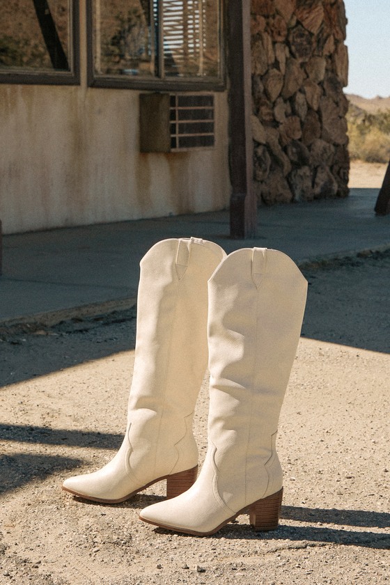 Ramona White Pointed-Toe Knee-High Western Boots 1