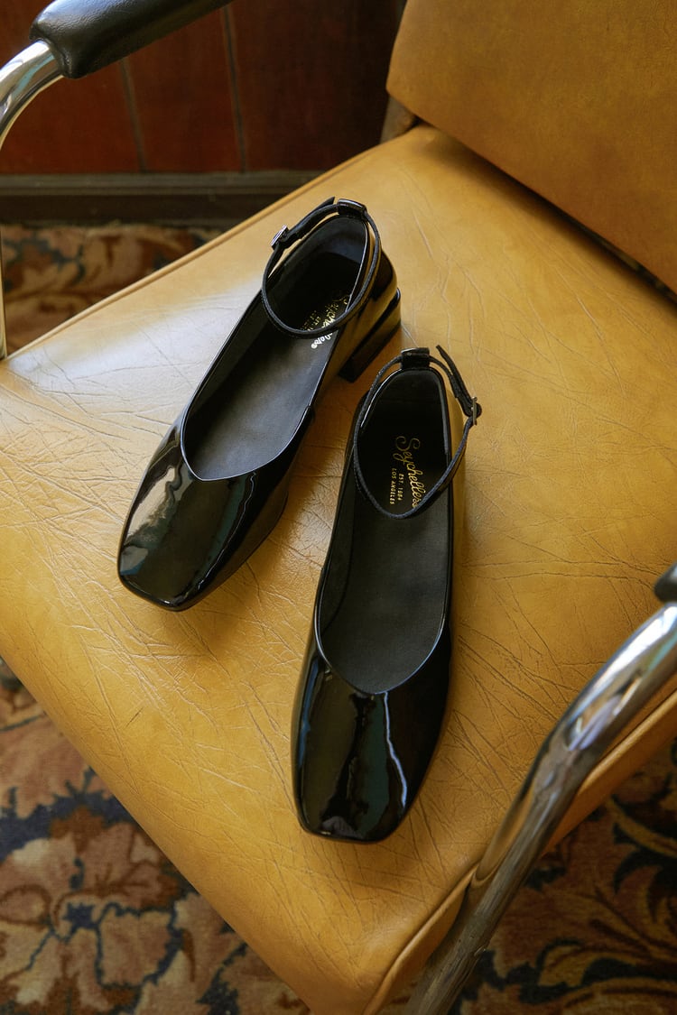 Black Patent Leather Flats - Ballet Flats - Ankle Strap Flats - Lulus