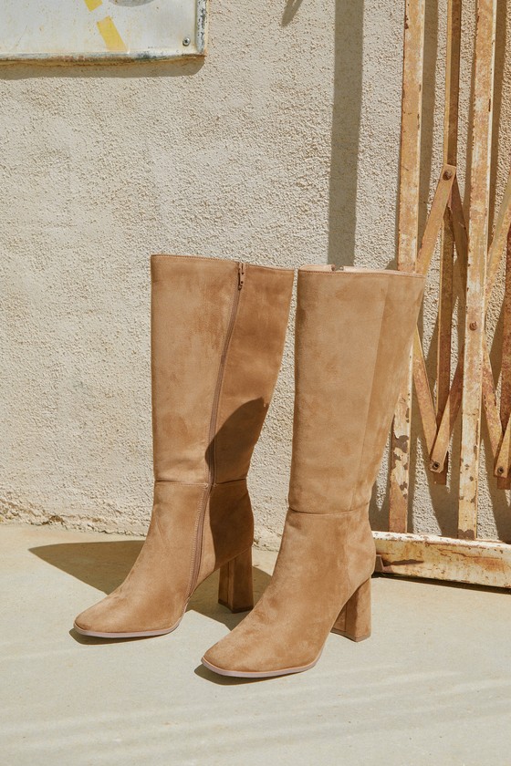 Reelee Camel Suede Square Toe Knee-High Boots 1
