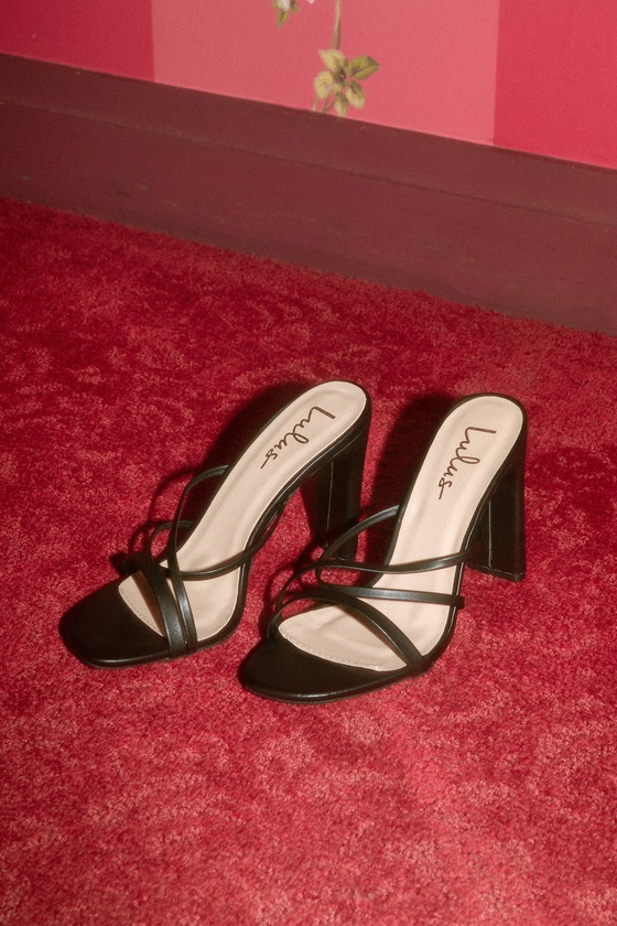 Black Strappy High Heels - High Heel Sandals - Slide Sandals - Lulus