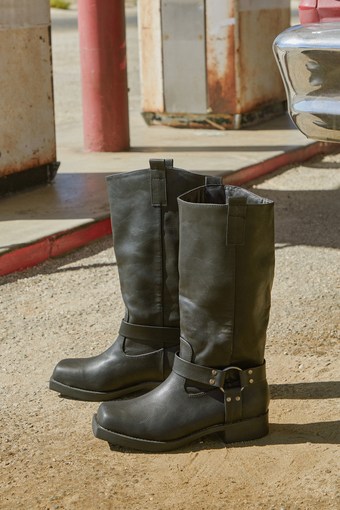 Raziel Black Knee-High Moto Boots