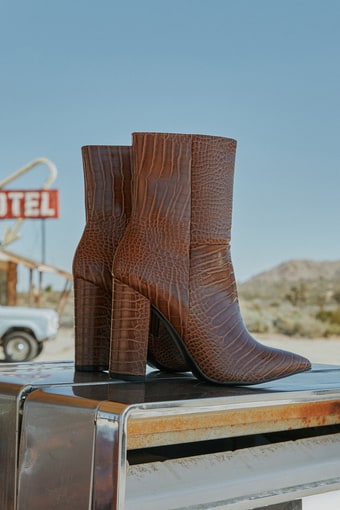 Dawson Tan Crocodile Pointed-Toe Mid Calf Boots 1