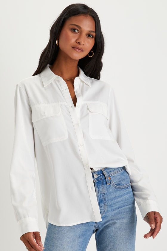 Ivory Top Long Sleeve Top Button Up Top Twill Top Lulus