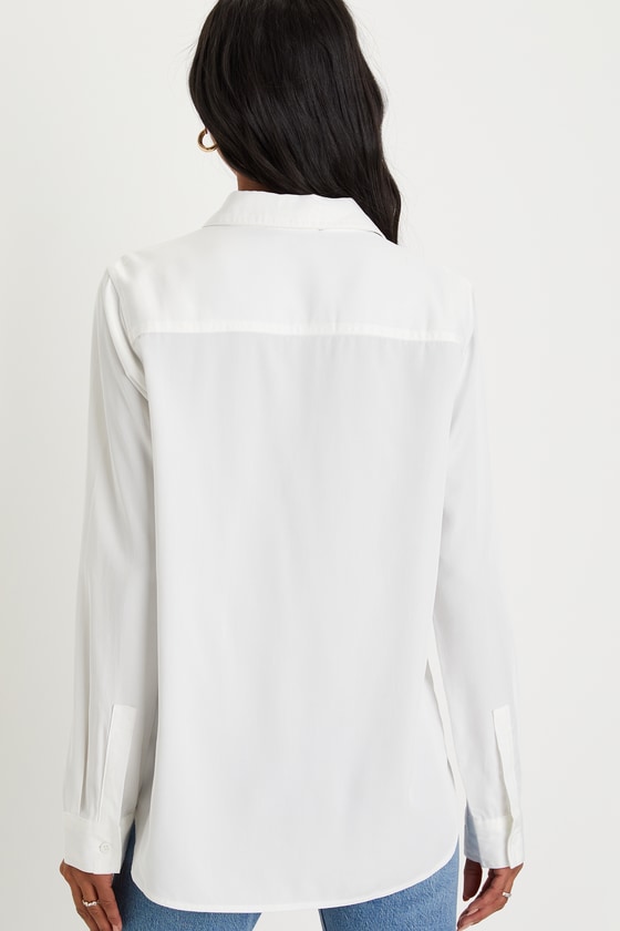 Ivory Top - Long Sleeve Top - Button-Up Top - Twill Top - Lulus