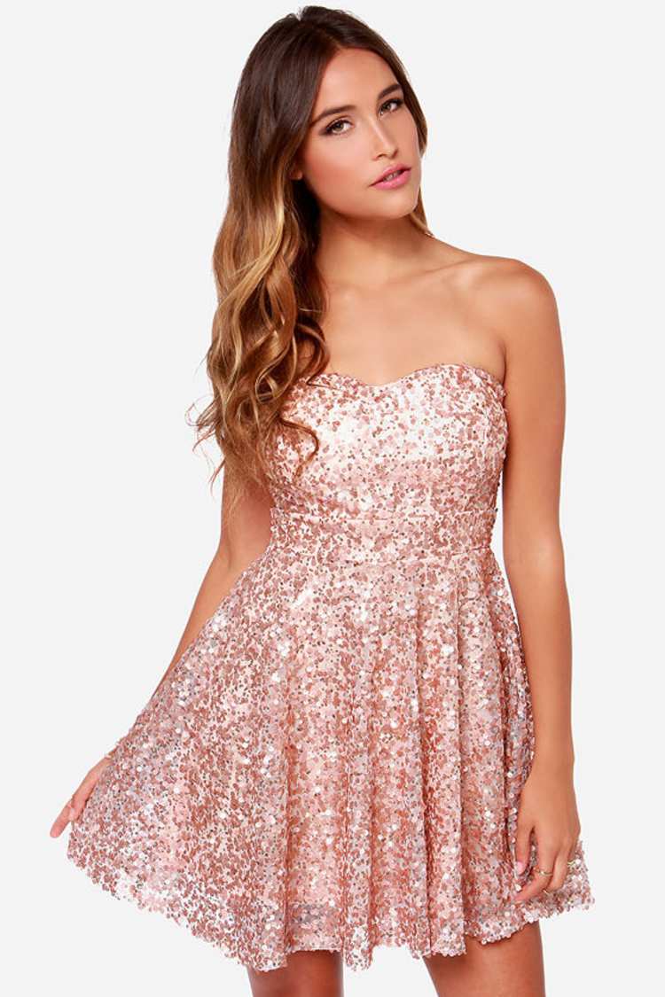 strapless rose gold sequin dress Farah Sequin Strapless Gown – shoprodeodrive