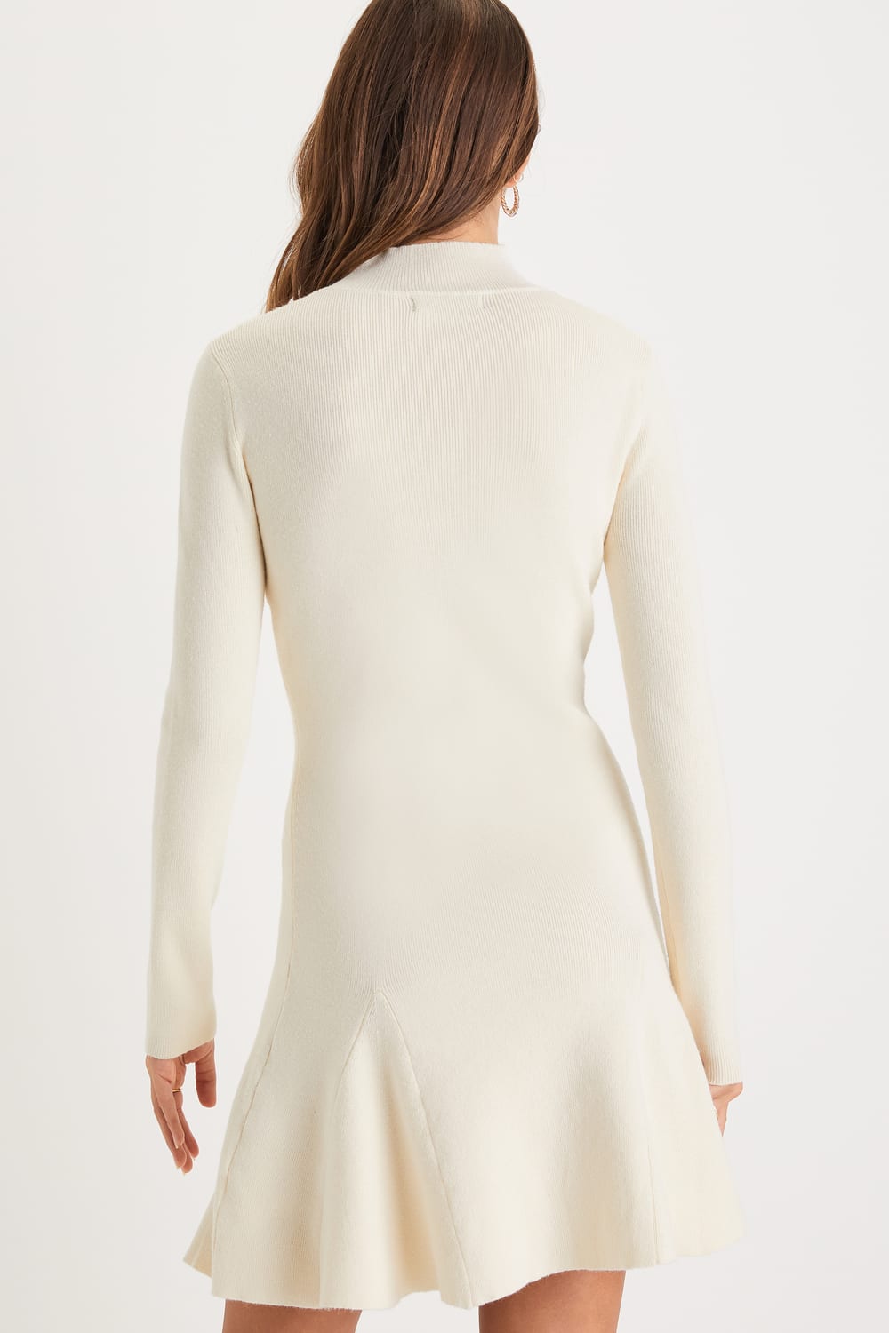 Adorable Intentions Ivory Mock Neck A-Line Mini Sweater Dress