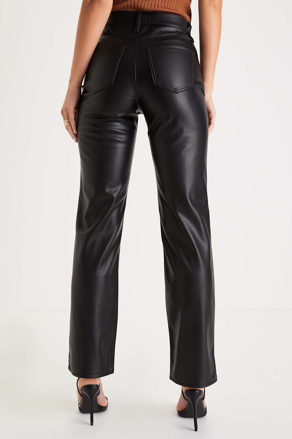 Sundaze Black Vegan Leather High Rise Straight Leg Pants