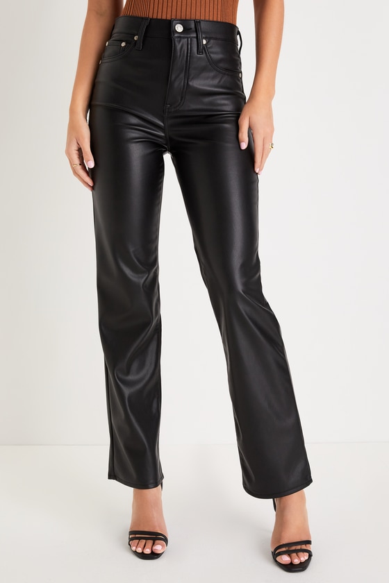 Sundaze Black Vegan Leather High Rise Straight Leg Pants 4