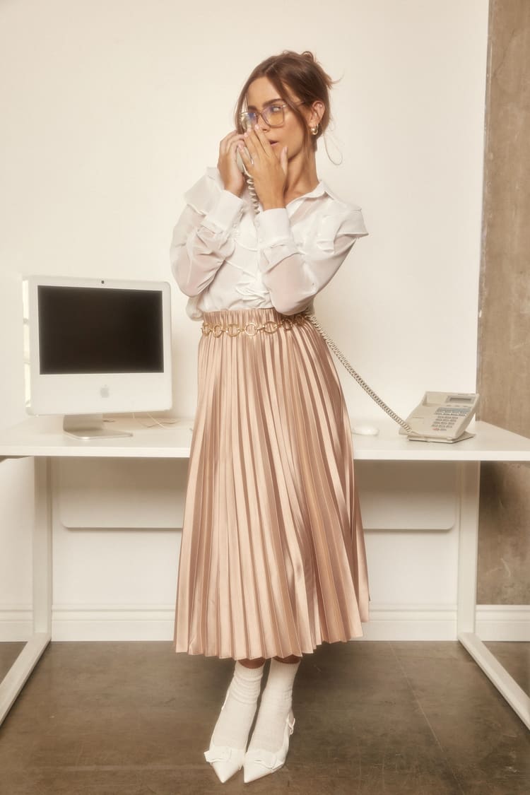 Champagne Satin Skirt - Satin Midi Skirt - Pleated Midi Skirt - Lulus