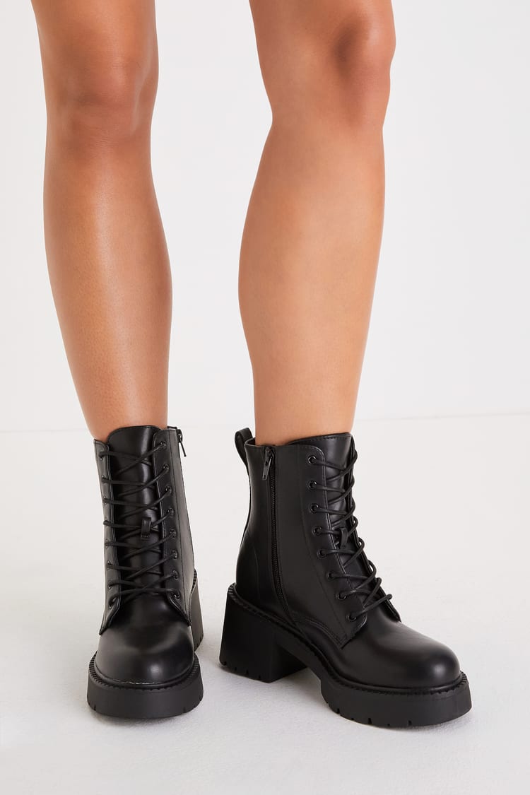 Talent Black Lace-Up Platform Combat Boots