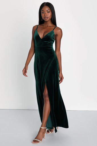 Timeless Radiance Emerald Green Velvet Lace-Up Maxi Dress 1