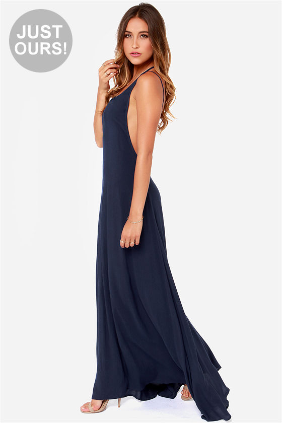 navy backless dress