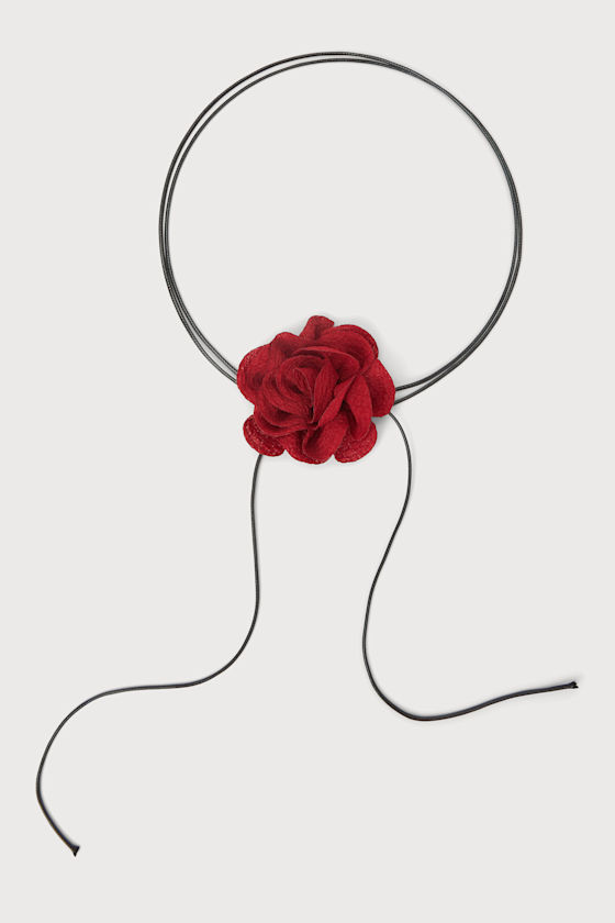 Dramatic Mystique Red 3D Flower Choker Necklace 2