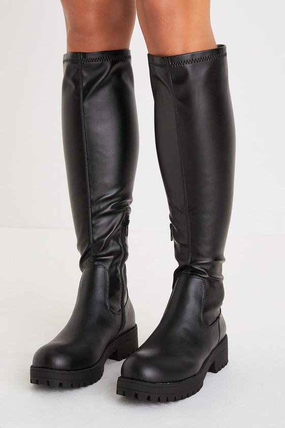 Dirty Laundry Veelo - Black Knee-High Boots - Lug Sole Boots - Lulus
