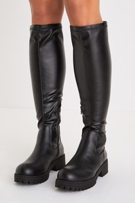 Veelo Black Lug Sole Knee-High Boots