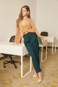 Posh Promotion Emerald Twill High Rise Tapered Trouser Pants