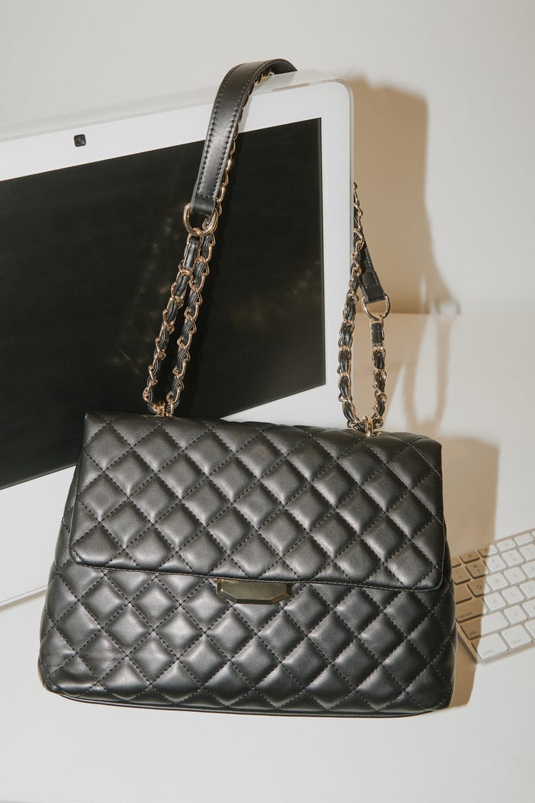 Chic Black Vegan Leather Bag - Quilted Crossbody - Faux Leather