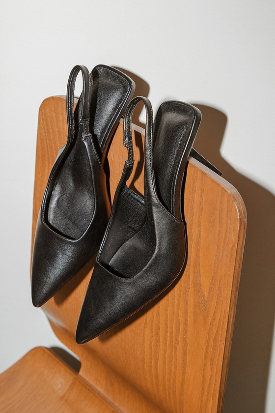 Meril Black Pointed-Toe Slingback Pumps 2