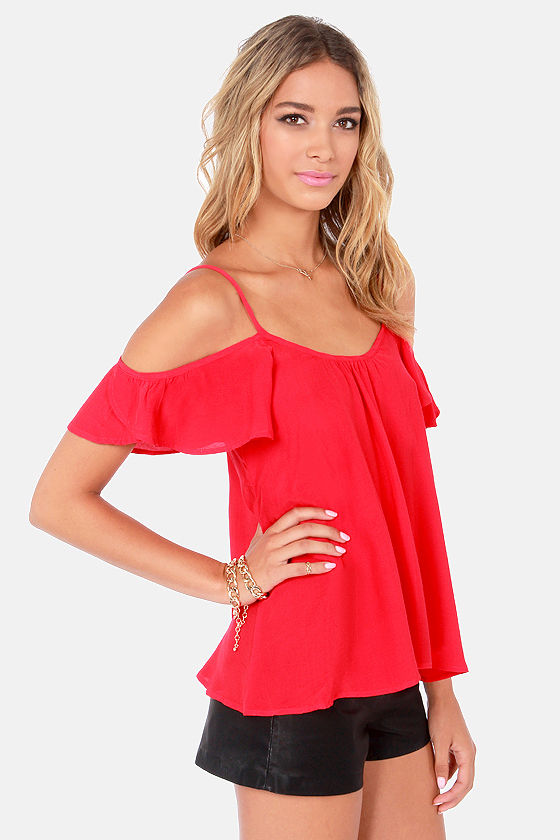 Lucy Love Hollie Top - Off-the-Shoulder Top - Red Top - $49.00