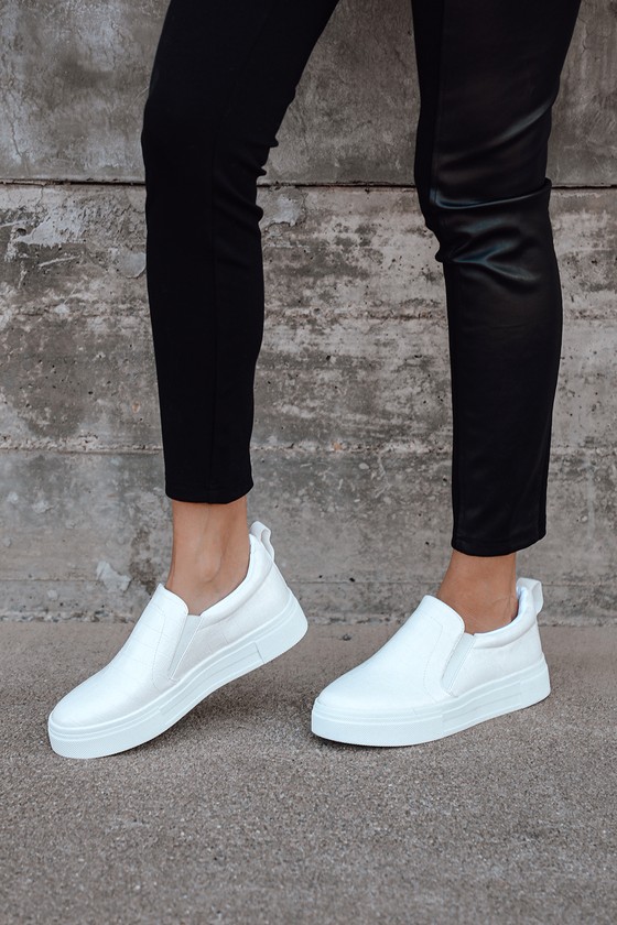 Cassay White Crocodile-Embossed Platform Slip-On Sneakers 1