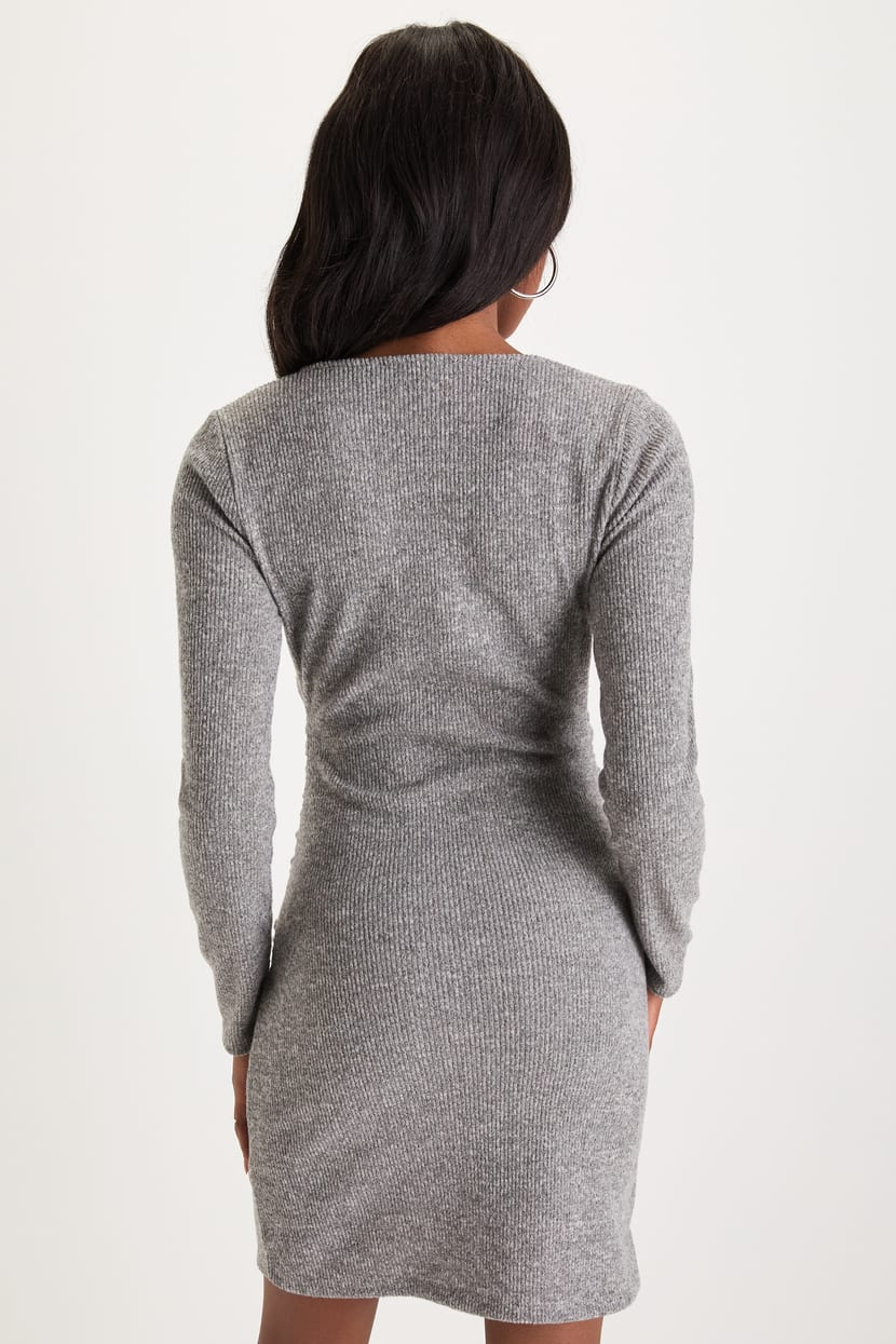 Sensationally Snuggly Heather Grey Ribbed Knit Mini Dress Sensationally Snuggly Heather Grey Ribbed Knit Mini Dress