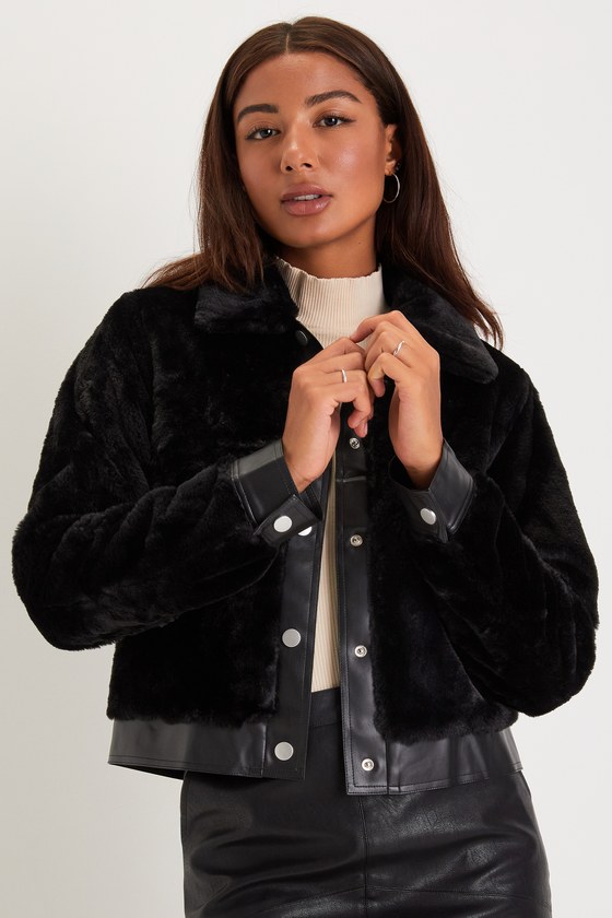 Lulus Upscale Comfort Black Faux Fur Button-up Jacket