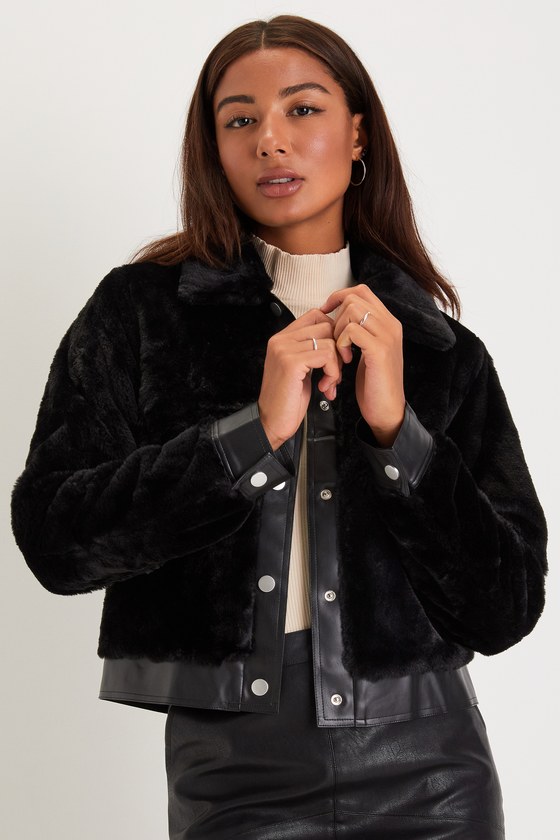 Upscale Comfort Black Faux Fur Button-Up Jacket