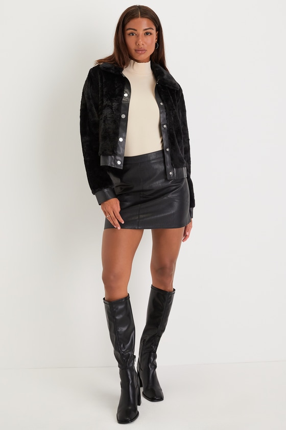 Upscale Comfort Black Faux Fur Button-Up Jacket