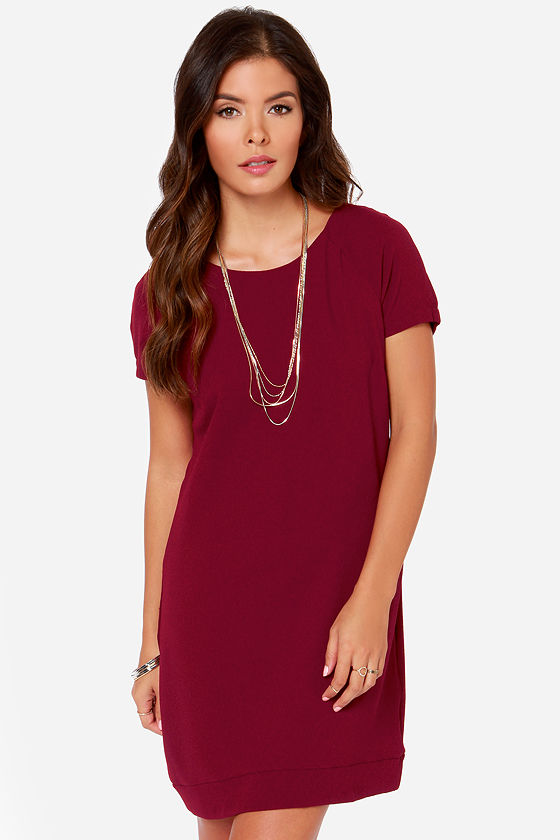 Cute Burgundy Dress - Sheath Dress - Short Sleeve Dress - $82.00 - Lulus