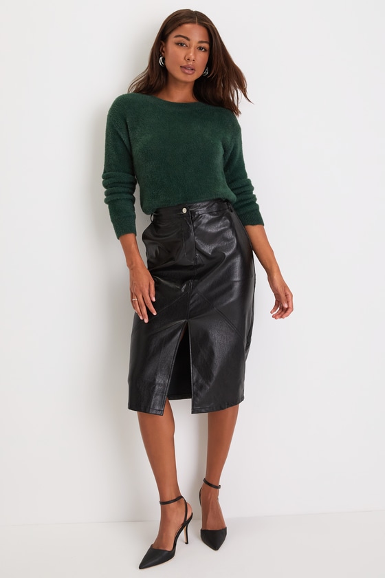 Black Vegan Leather Skirt Black Midi Skirt High Rise Skirt Lulus