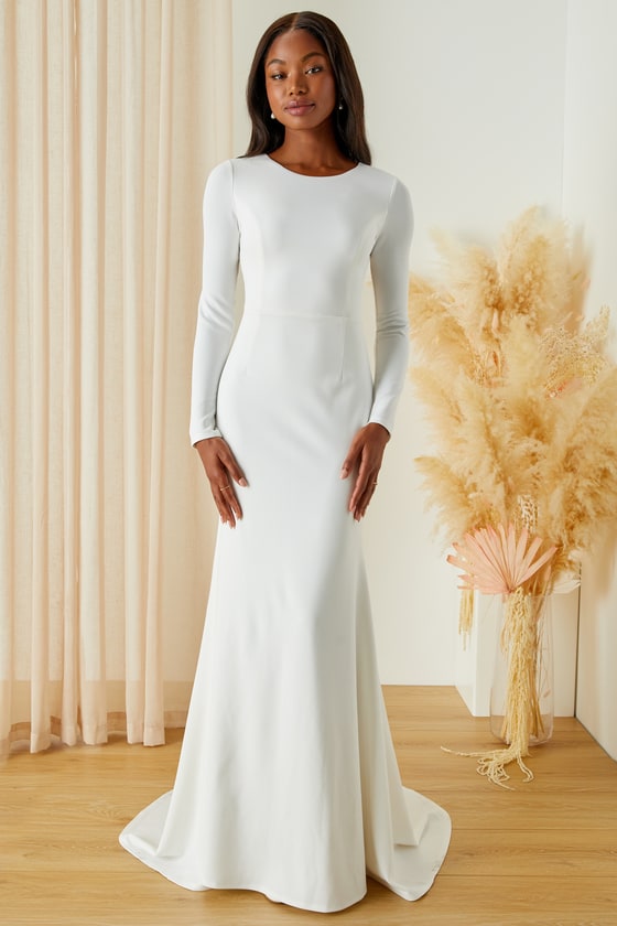 Lulus Eloquent Endearment White Long Sleeve Backless Maxi Dress