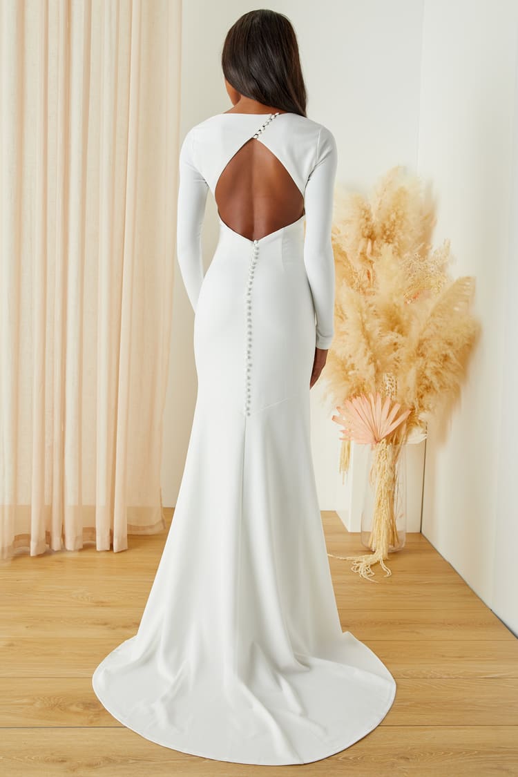 Long Sleeve White Backless Formal Dress Eloquent Endearment