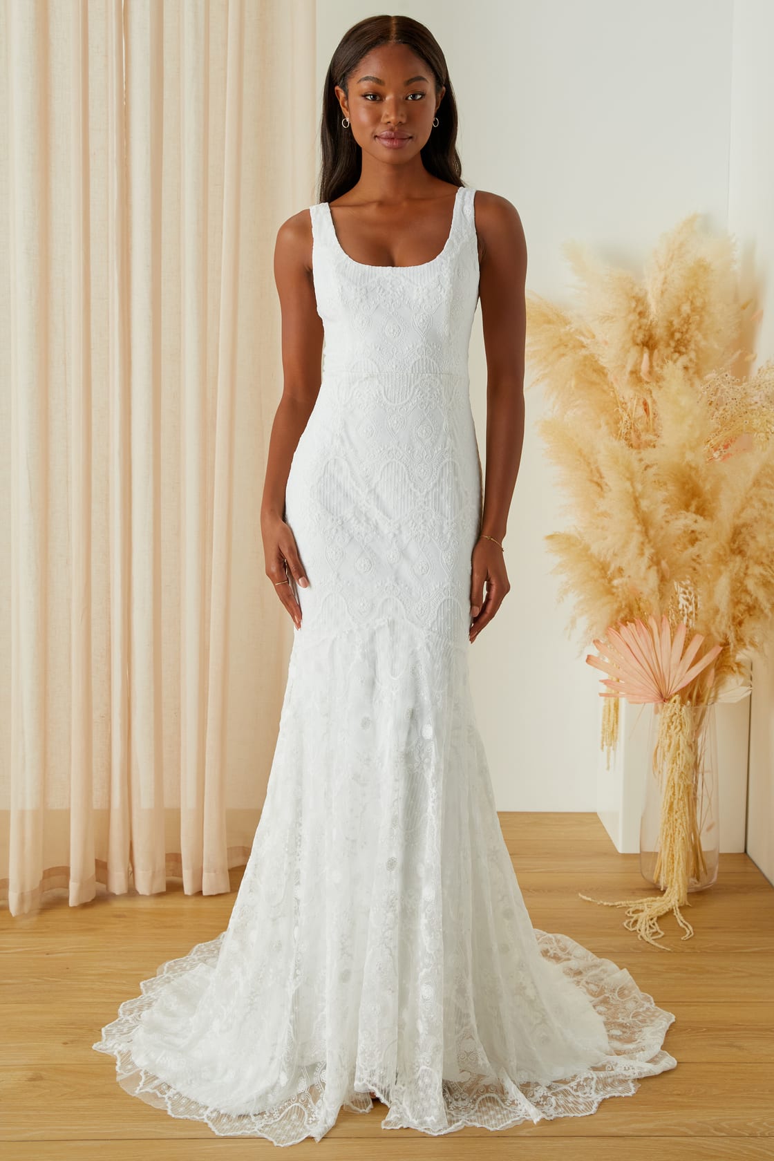 Lulus Eternity of Romance White Embroidered Mermaid Maxi Dress