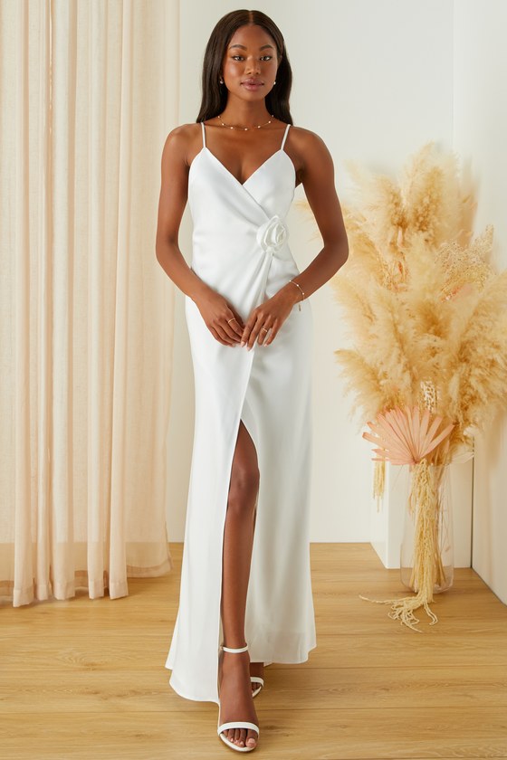 Lulus Height Of Romance White Satin Rosette A-line Maxi Dress
